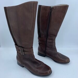 Hush Puppies Womens 10 M Tall Leather Brown Boots Full Zip Equestrian Boho